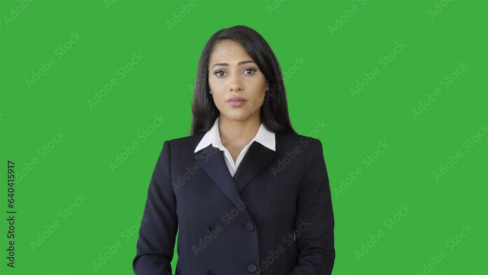 Portrait of Young Woman in Suit Isolated on Green Screen Background Portrait of Young Woman in Suit Isolated on Green Screen Background