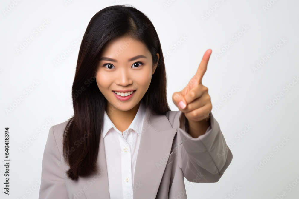 Confident woman dressed in business suit is pointing directly at camera. This image can be used to portray professionalism, confidence, and leadership in various business and corporate settings. Confident woman dressed in business suit is pointing directly at camera. This image can be used to portray professionalism, confidence, and leadership in various business and corporate settings.