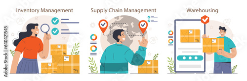 Supply chain set. International logistics and cargo delivery. B2B supply