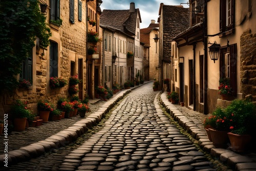 A quaint cobblestone street in a historic town
