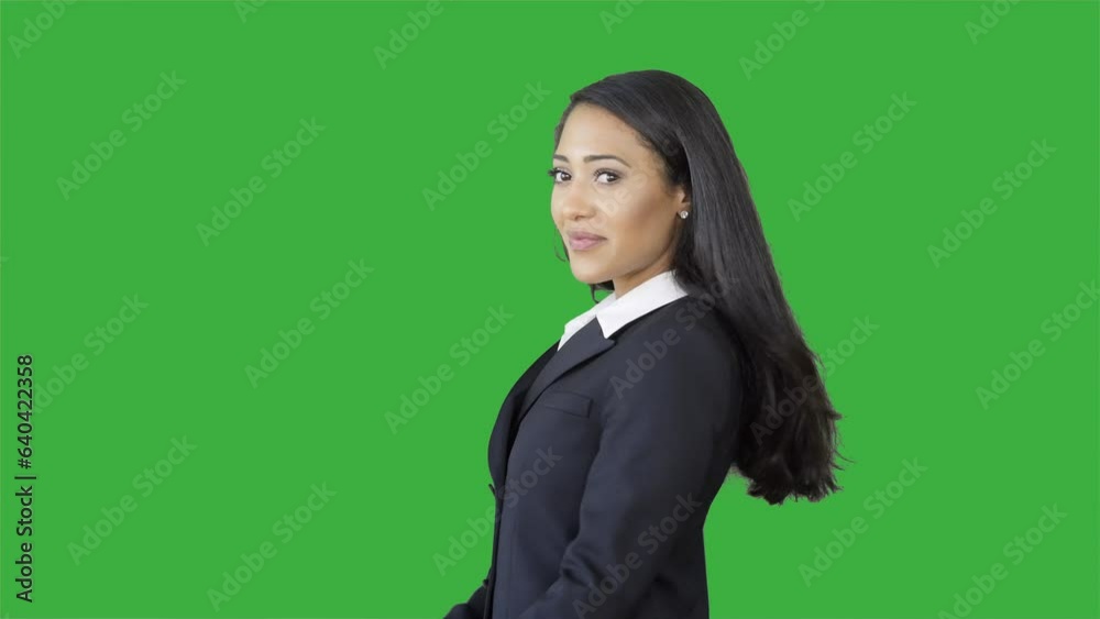 Portrait of Young Woman in Suit Isolated on Green Screen Background Portrait of Young Woman in Suit Isolated on Green Screen Background