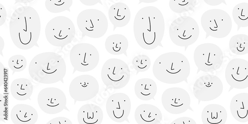 Black and white chat bubble seamless pattern illustration. Cartoon text balloon in funny children doodle style. Friendly team work or group conversation background concept.