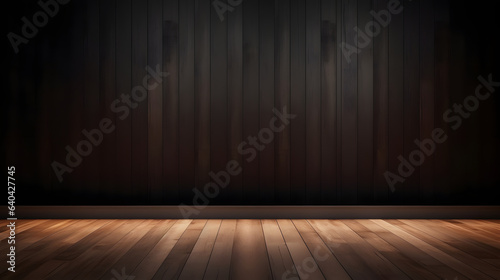 Empty, light, dark, wall, beautiful, chiaroscuro, wooden floor, minimalist background, product presentation / Mockup © Sara