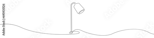 Desk lamp vector one line draw icon. Lamp linear continuous outline in one line. Lamp for learning vector. Continuous line table led lamp vector design.