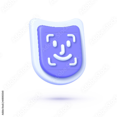 Face id 3d for mobile app design. Digital illustration. 3d vector illustration
