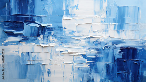 Oil paint brush strokes, abstract texture background, white blue © Natalya