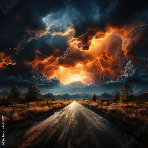Clouds over the road AI Generative © 3DLeonardo