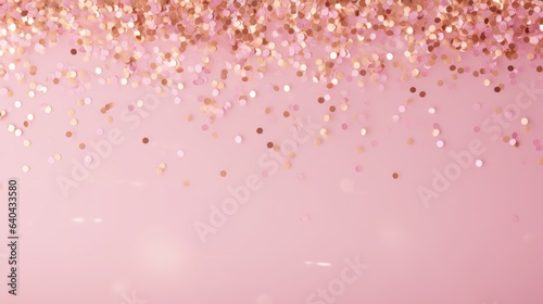 Photo of a festive pink background with shimmering gold confetti