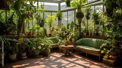 Photo of a lush and green indoor garden filled with an abundance of potted plants