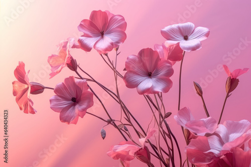 Beautiful pink flowers on a pink wall background. Beautiful flowers concept. Generative Ai, Ai.