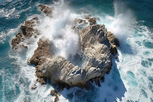 Rough sea and waves hitting a stone protruding above the water surface, a rock. Generative Ai, Ai.
