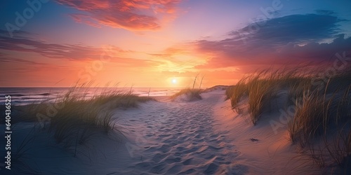 Sandy Journey  Majestic Sunrise Over Ocean s Horizon, Generative AI © Oleksii