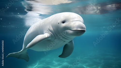 Close up of a Beluga Whale swimming in the clear Ocean. Natural Background with beautiful Lighting © Florian