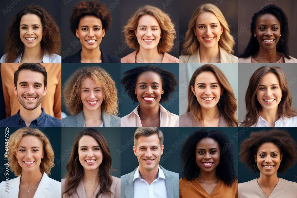 Collage of multicultural ethnically different people modern portraits of women and man, looking in front of camera. Generative AI Collage of multicultural ethnically different people modern portraits of women and man, looking in front of camera. Generative AI