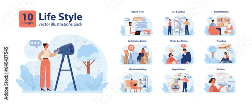 Modern wellbeing practice set. Slow, mindfull and sustainable living.