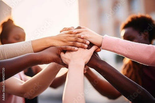 Multiracial group of young people making fist bump