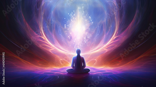 Spiritutal energy spirit healing meditation of the heart, in the style of futuristic imagery, light-focused, by Generative AI