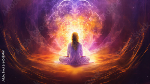Spiritutal energy spirit healing meditation of the heart  in the style of futuristic imagery  light-focused  by Generative AI