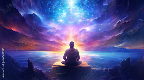 Spiritutal energy spirit healing meditation of the heart  in the style of futuristic imagery  light-focused  by Generative AI