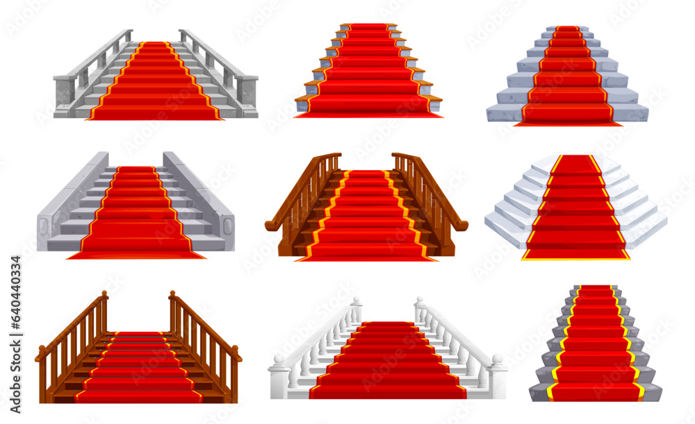 Castle and palace staircases stone and wooden stairs with red carpet