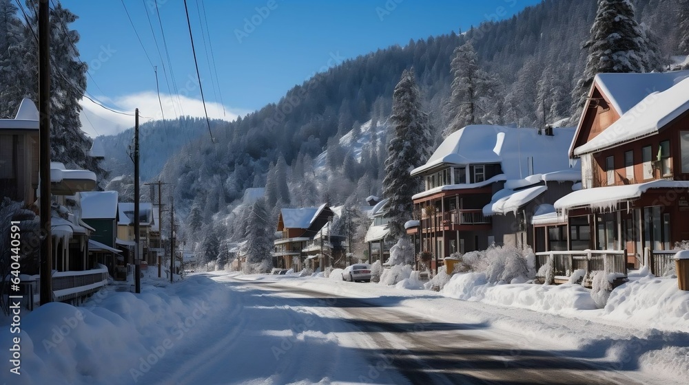 Fresh snowfall blanketing the village in Winter Wonderland
