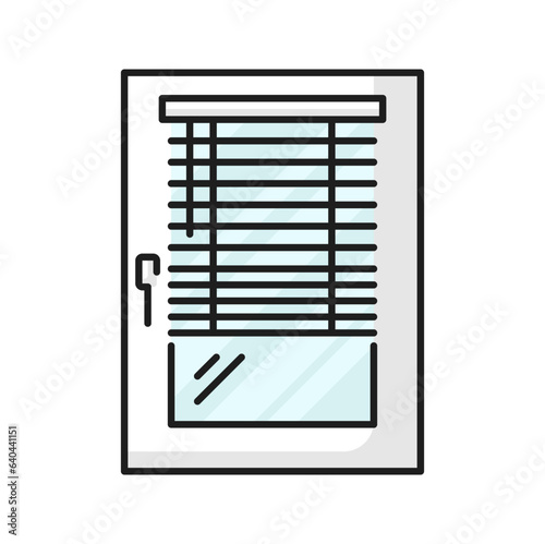 Modern jalousie outline icon. Office blinds, jalousie or curtains template. Vector office window cover, roller shade sun protection curtain