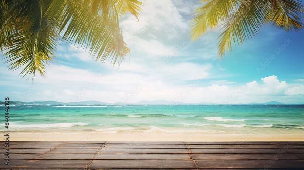 A tropical beach paradise with palm trees and the ocean A tropical beach paradise with palm trees and the ocean