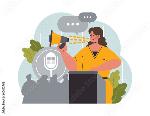 Public speaking. Confident woman speaking at the podium. Professional