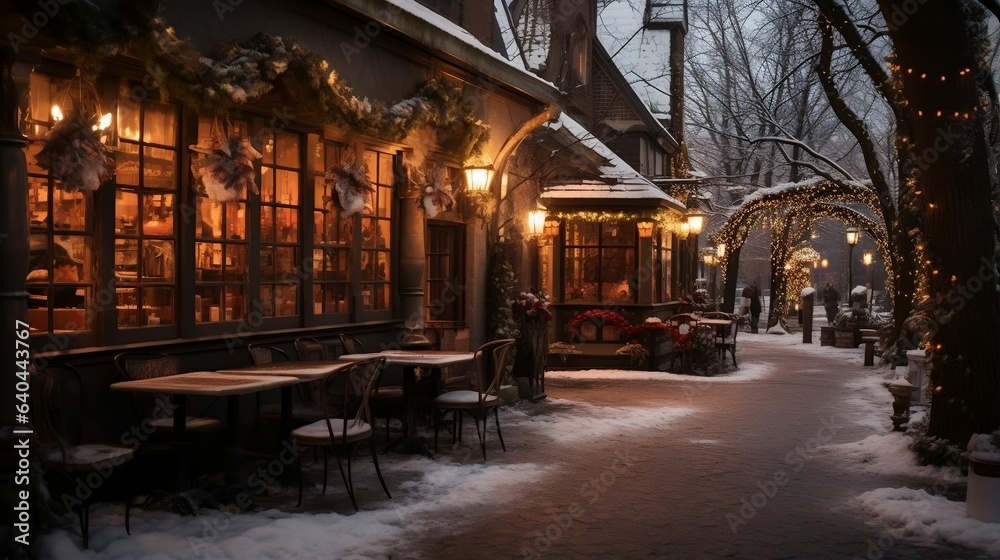 A warmly lit café nestled in the heart of Winter Wonderland
