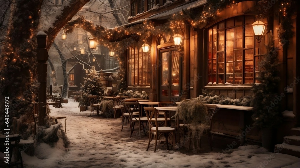 A warmly lit café nestled in the heart of Winter Wonderland
