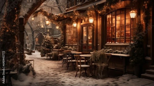 A warmly lit caf   nestled in the heart of Winter Wonderland 