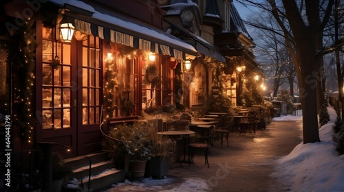 A warmly lit caf   nestled in the heart of Winter Wonderland 
