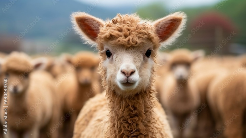 Endearing alpaca with a fluffy, expressive face
