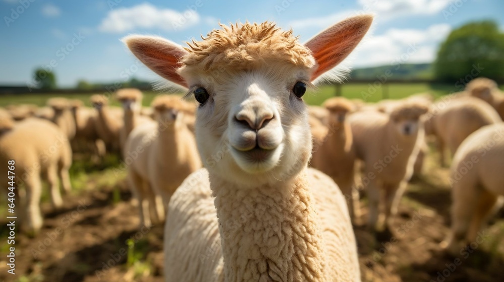 Endearing alpaca with a fluffy, expressive face