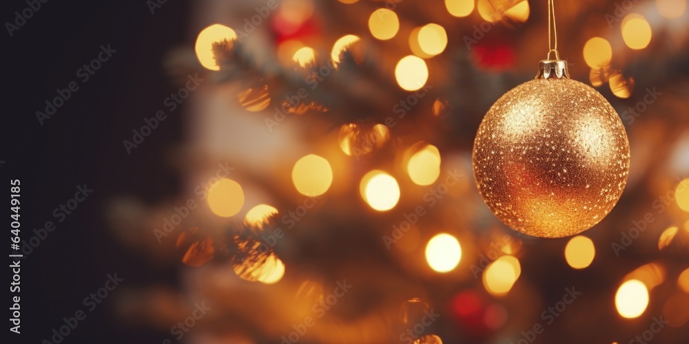 Obraz premium Festive Christmas decorative balls hanging. Merry Christmas and Happy New Year. Festive bright beautiful background.