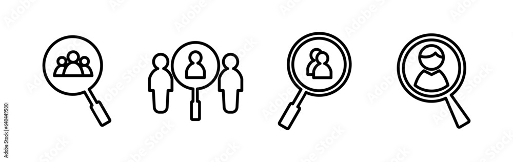 Hiring icon vector. search job vacancy icon. magnifying glass looking for people Hiring icon vector. search job vacancy icon. magnifying glass looking for people