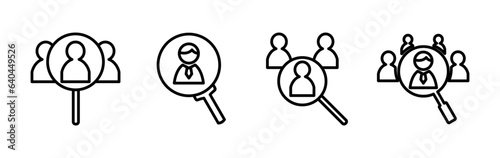 Hiring icon vector. search job vacancy icon. magnifying glass looking for people