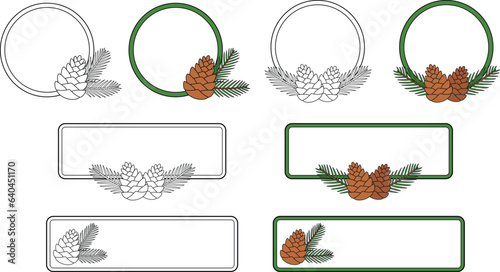 Pinecone Border Label or Sign Template - Outline and Color