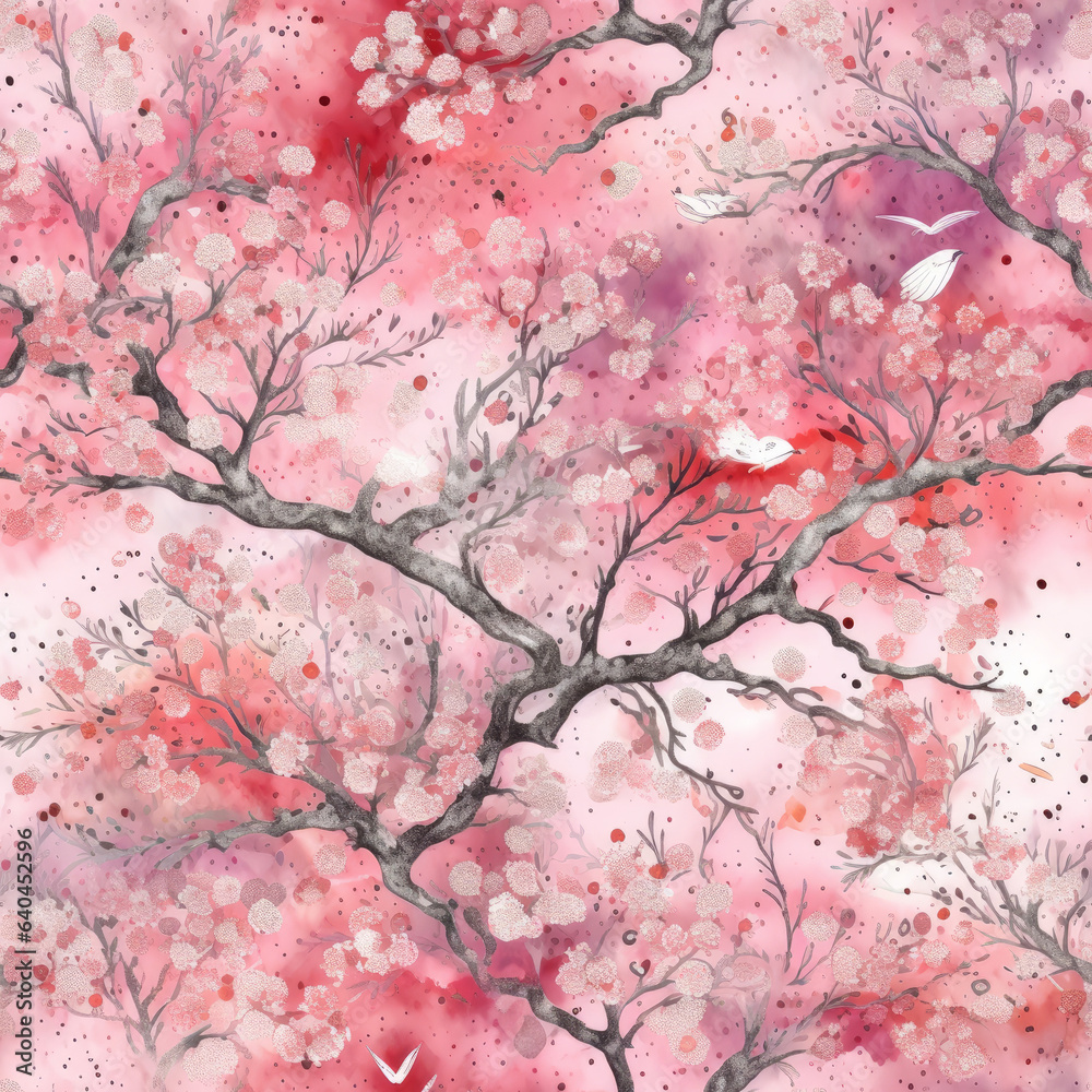 Sakura Cherry Blossom Forest Sumi Ink Water Seamless Patterns Sakura Cherry Blossom Forest Sumi Ink Water Seamless Patterns