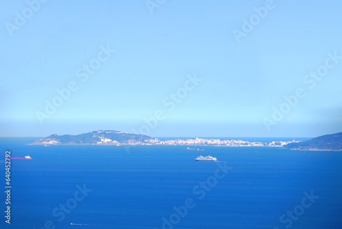 Ceuta: View from the Mirador del Estrecho viewpoint in Andalusia over the Strait of Gibraltar towards the Spanish autonomous city Ceuta, Africa, Spain