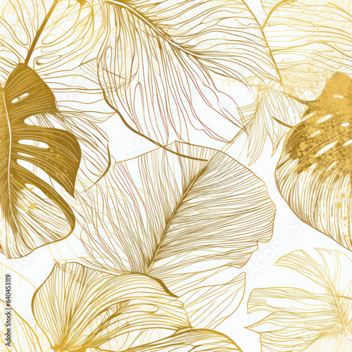Monstera Gilded Leaves Seamless Patterns

