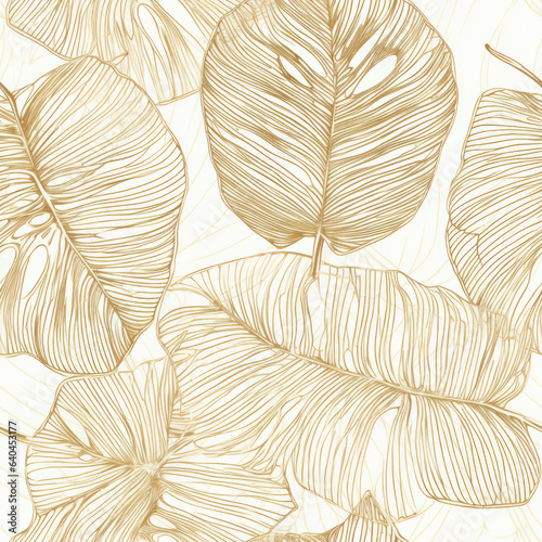Monstera Gilded Leaves Seamless Patterns 