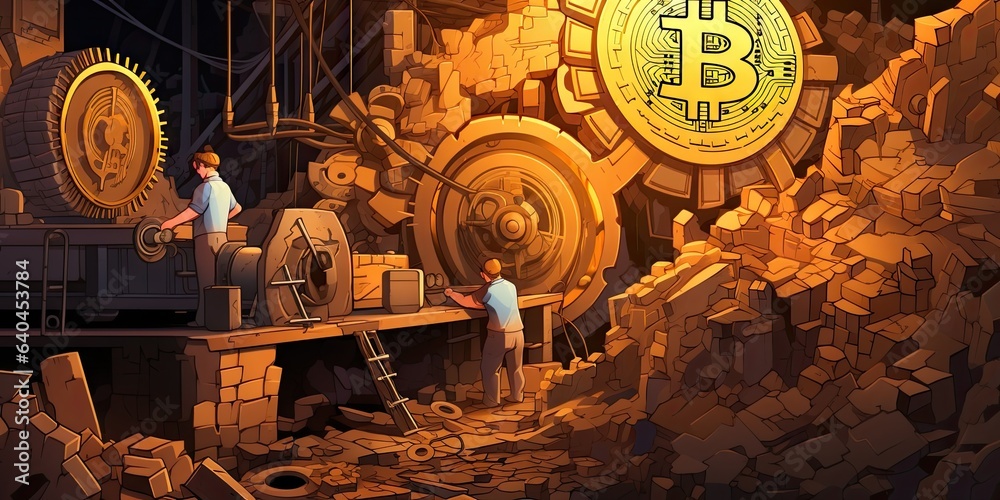 Bitcoin mining concept illustration 