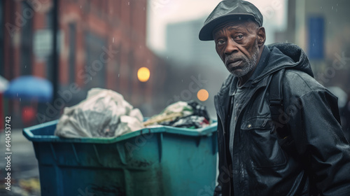 Wallpaper Mural Black homeless garbage collector walking down the city street looking at the camera. Torontodigital.ca