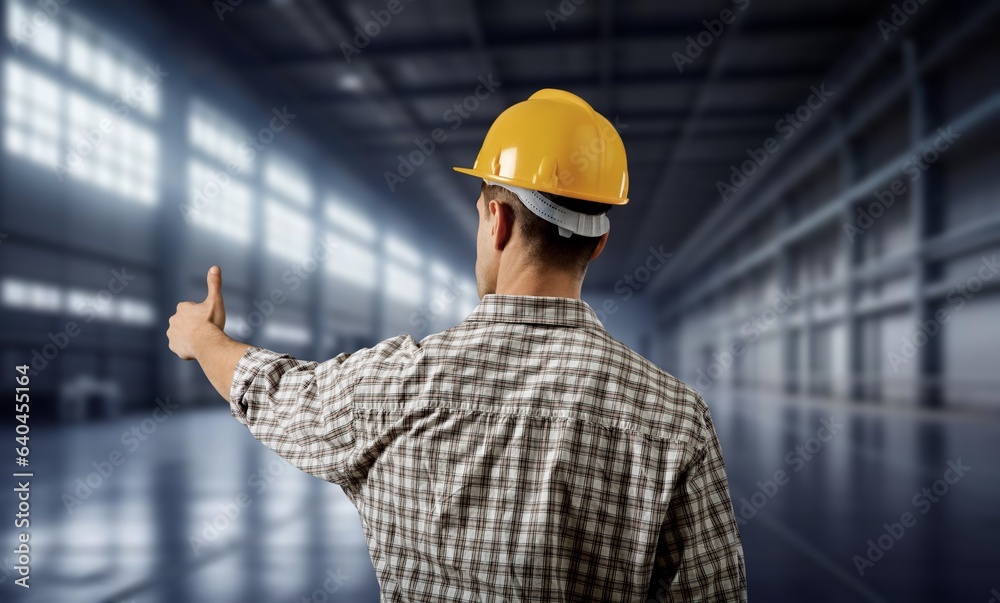 Young factory worker works in containers warehouse Young factory worker works in containers warehouse