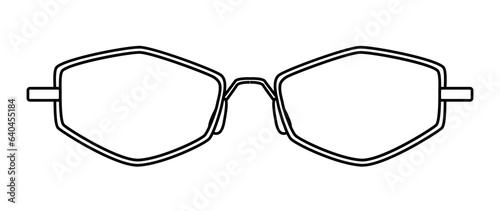 Geo Slim frame glasses fashion accessory illustration. Sunglass front view for Men, women, unisex silhouette style, flat rim spectacles eyeglasses with lens sketch style outline isolated on white