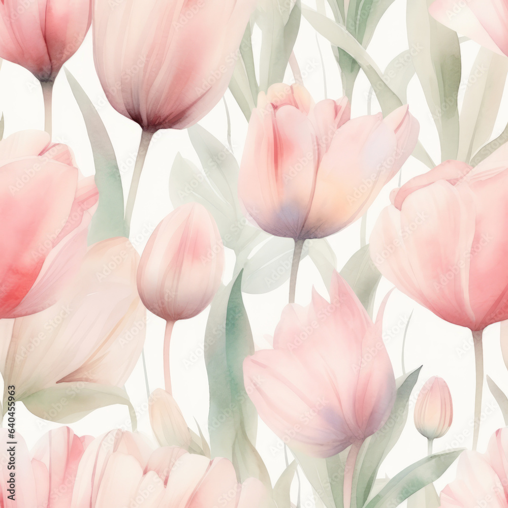 Watercolor Tulip Seamless Tiling Patterns