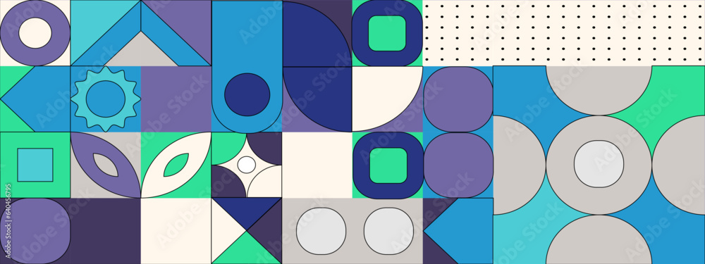 Abstract geometric backgrounds set isolated over white, vector design elements in retro style of the 70s, modern modular compositions with colorful geometrical shapes.