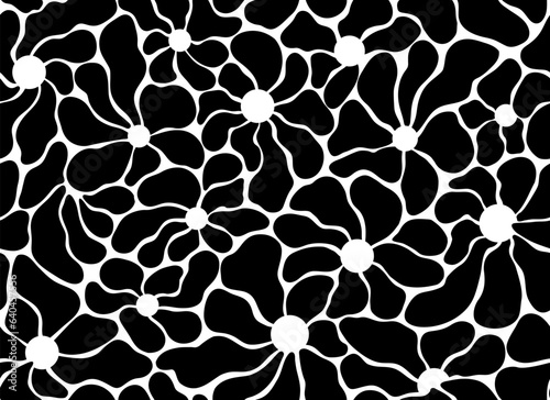 Vector black and white botanical silhouettes of abstract organic shapes in Matisse art style. Floral endless background. Contemporary free design fpr home textile, bedding, package.