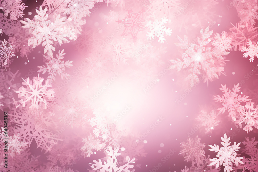 Pink snowflakes abstract Christmas background, frame composition. Generative AI Pink snowflakes abstract Christmas background, frame composition. Generative AI